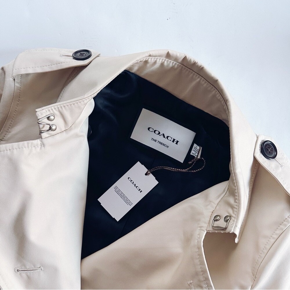 NEW Coach Women's Solid Short Trench Coat Bone Size XS Belted Cream Caramel - Picture 8 of 10